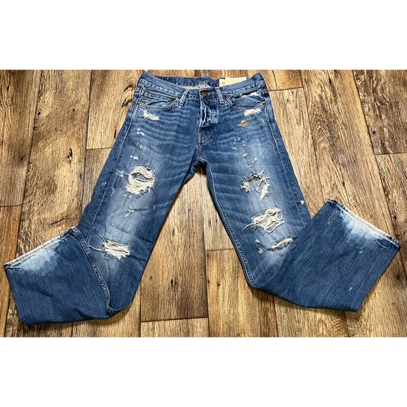 Hollister Balboa Classic Straight Jeans Tag 30/30 Actual 32/30 Trashed Distressd - Picture 1 of 5